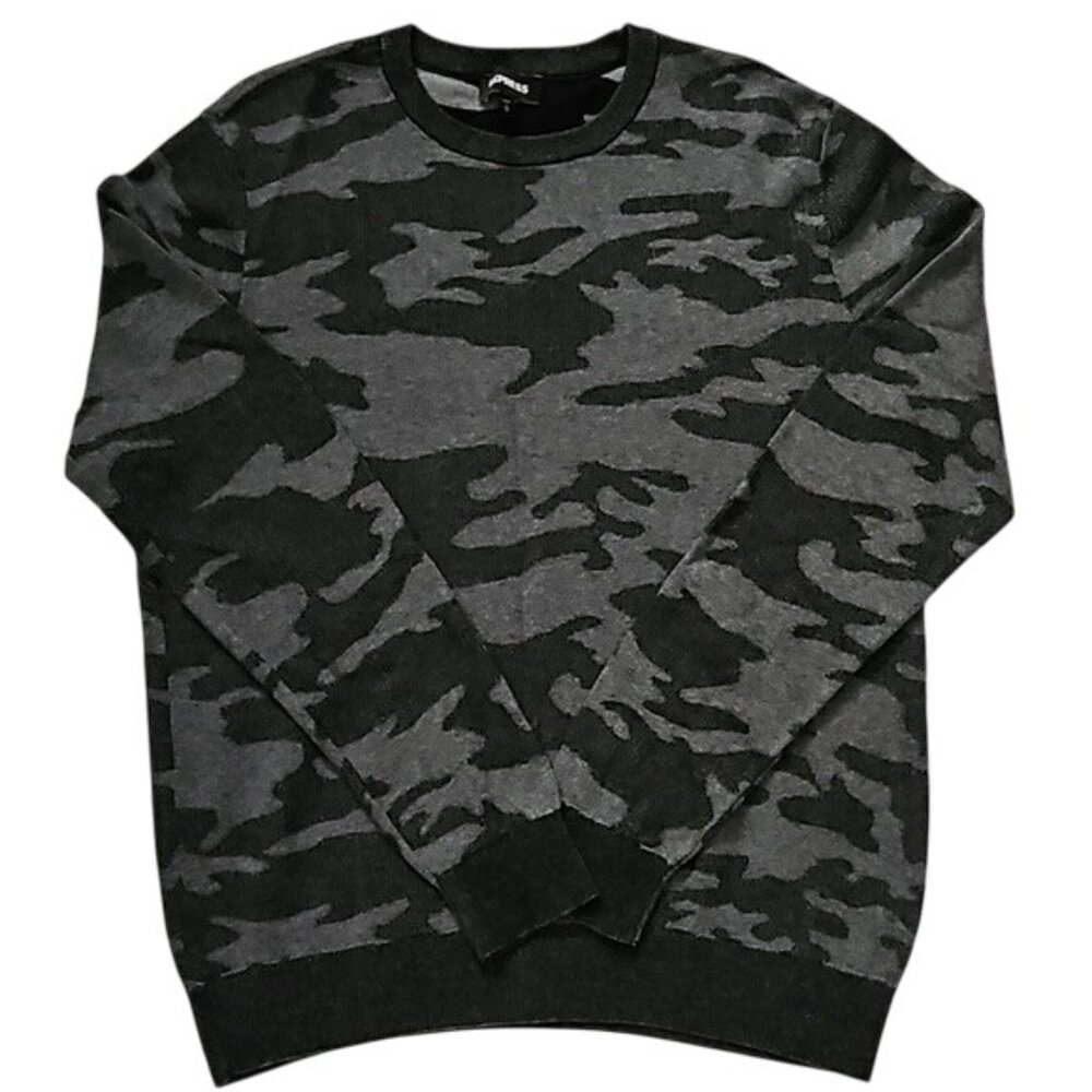Express Camo Print Sweater Size Medium Men's Gray Cotton Stretch Business Casual